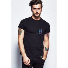 Qivi Güneş Gözlüğü ve Kulaklıklı Kedi Baskılı Siyah Erkek Örme T-shirt