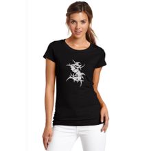 Qivi Heavy Metal Logo Baskılı Siyah Örme Kadın T-shirt