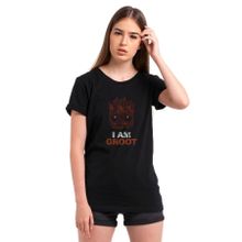 Qivi I Am Groot Baskılı Siyah Örme Kadın T-shirt