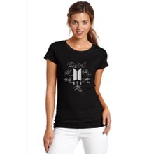 Qivi Imza Baskılı Siyah Kadın Örme T-shirt