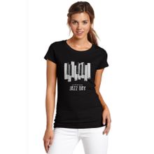 Qivi International Jazz Day Piano Button Baskılı Siyah Örme Kadın T-shirt