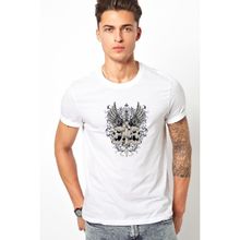 Qivi Kafatası ve Kanatlar ile Gri Kılıç Baskılı Beyaz Erkek T-shirt