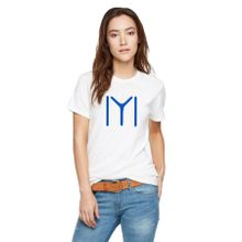 Qivi Kayı Boyu Baskılı Beyaz Örme Kadın T-shirt