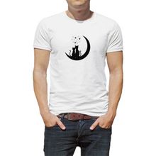 Qivi Kediler Aşk Ay Yıldızlar Baskılı Beyaz Erkek T-shirt