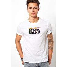Qivi Kiss Rock And Roll Over Müzik Topluluğu Öpücük Baskılı Beyaz Erkek T-shirt