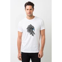 Qivi Kızılderili Kız Mavi Şeritli Baskılı Beyaz Erkek T-shirt