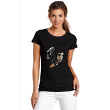 Qivi Leon Profesional Baskılı Siyah Örme Kadın T-shirt