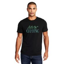 Qivi Lets Go Camping Tipografi Baskılı Siyah Erkek Örme T-shirt