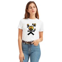 Qivi Michael Jackson Peace Olodum Baskılı Beyaz Kadın Örme T-shirt