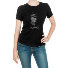 Qivi Mustafa Kemal Atatürk Asker Typografi Baskılı Siyah Kadın Örme T-shirt