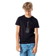 Qivi Notalar Gitar Music Müzik Baskılı Unisex Çocuk Siyah T-shirt