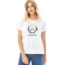 Qivi Overwatch Logo Tipografi Baskılı Beyaz Örme Kadın T-shirt