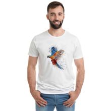 Qivi Papağan Sulu Boya Damlamalı Baskılı Beyaz Erkek T-shirt