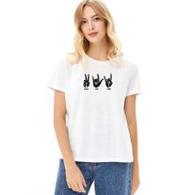 Qivi Peace Love Rock Baskılı Beyaz Örme Kadın T-shirt