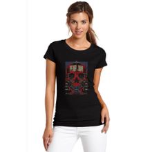 Qivi Peari Jam Baskılı Siyah Kadın Örme T-shirt