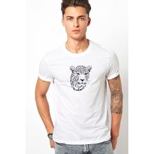 Qivi Pembe Mavi Ve Siyah Leopar Çita Baskılı Beyaz Erkek Örme T-shirt