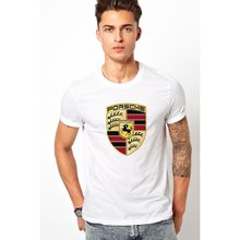 Qivi Porsche Logo Baskılı Beyaz Erkek T-shirt