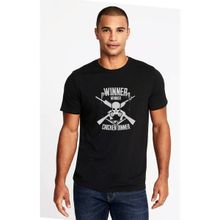Qivi Pubg Kuru Kafa Beyaz Baskılı Siyah Erkek Örme T-shirt