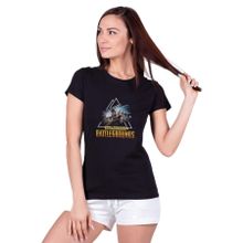 Qivi Pubg Üçgen Baskılı Siyah Örme Kadın T-shirt