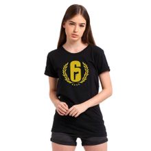 Qivi Rainbow Six Gun Baskılı Siyah Örme Kadın T-shirt