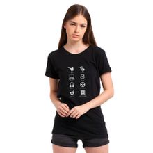 Qivi Sense 8 Minimalist Symbols Name Baskılı Siyah Örme Kadın T-shirt
