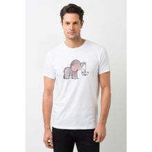 Qivi Sevimli Fil Tavşan Salıncak Baskılı Beyaz Erkek Örme T-shirt