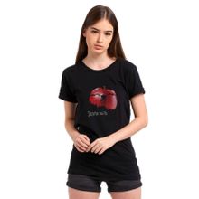 Qivi SFK0501KDNTS Death Note Elma Baskılı Siyah Örme Kadın T-shirt