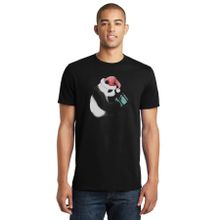 Qivi SFK0534ERKTS Kırmızı Başlıklı Panda Baskılı Siyah Örme Erkek T-shirt