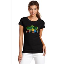 Qivi SFK0563KDNTS Susam Sokağı Baskılı Siyah Örme Kadın T-shirt