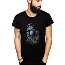 Qivi SFK0598ERKTS Astronot Baloncuk Baskılı Siyah Örme Erkek T-shirt