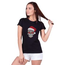 Qivi SFK0784KDNTS Skull Kurukafa Baskılı Siyah Örme Kadın T-shirt
