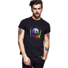 Qivi SFK0785ERKTS Uzaylı Panda Astronaut Panda Asronot Uzay Baskılı Siyah Örme Erkek T-shirt