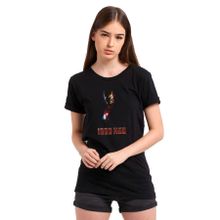 Qivi SFK0861KDNTS Iron Man Baskılı Siyah Örme Kadın T-Shirt