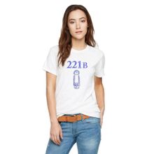 Qivi Sherlock Holmes Baskılı Beyaz Kadın Örme T-shirt