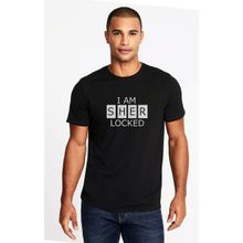 Qivi Sherlock I Am Sher Locked Baskılı Siyah Erkek Örme T-shirt