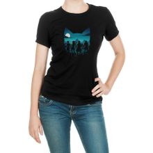 Qivi Silhouette Cat Baskılı Siyah Kadın Örme T-shirt