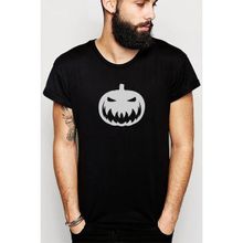 Qivi Silhouette Halloween Pumpkin Baskılı Siyah Erkek Örme T-shirt