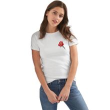 Qivi Silhouette Lotus Flower Baskılı Beyaz Kadın T-shirt