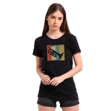 Qivi Silhouette Mellophone Vintage Style Baskılı Siyah Kadın Örme T-shirt