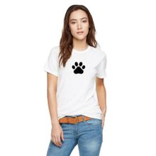 Qivi Silhouette Paw Baskılı Beyaz Örme Kadın T-shirt