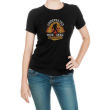 Qivi Silhouette Undefeated Hide And Seek World Baskılı Siyah Kadın Örme T-shirt