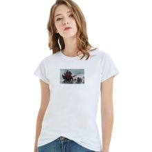 Qivi Skyrim Epic Baskılı Beyaz Örme Kadın T-shirt