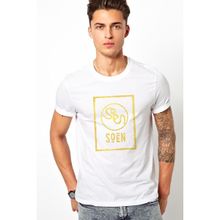 Qivi Soen Symbol Text Baskılı Beyaz Erkek Örme T-shirt
