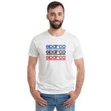Qivi Sparco Logo Mavi Sarı Kırmızı Baskılı Beyaz Erkek Örme T-shirt