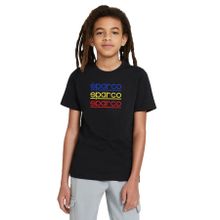 Qivi Sparco Logo Mavi Sarı Kırmızı Baskılı Unisex Çocuk Siyah T-shirt