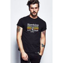 Qivi Stanger Things Hawkins Middle School A Baskılı Siyah Örme Erkek T-shirt