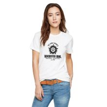 Qivi Supernatural Winchester Bros Baskılı Beyaz Örme Kadın T-shirt