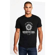 Qivi Supernatural Winchester Bros Baskılı Siyah Erkek Örme T-shirt