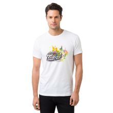 Qivi T1 Minibüs Gri Ton Volkswagen Beetle Baskılı Beyaz Erkek Örme T-shirt