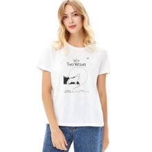 Qivi Tale Of Two Wolves Graphic Novel Baskılı Beyaz Örme Kadın T-shirt